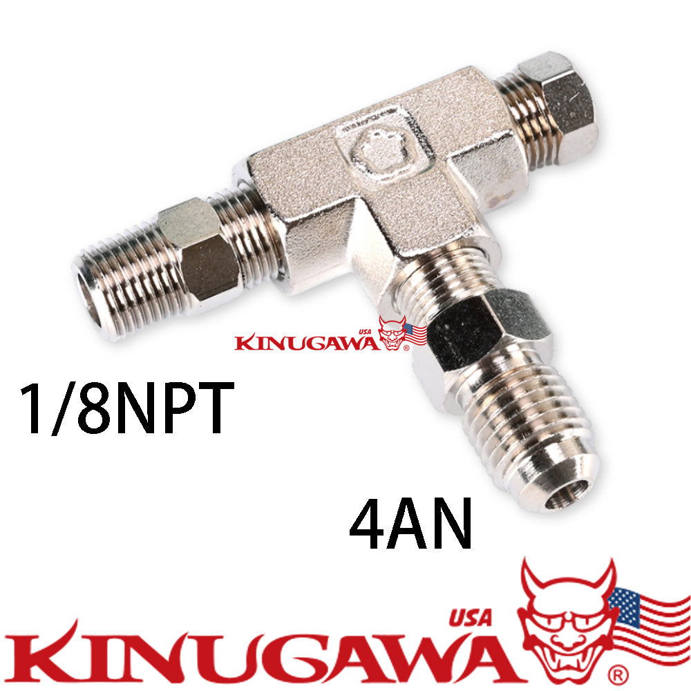 Adapter Fitting Tee 3 Way 1/8" NPT to 4AN w/ Plug Block Oil Feed Pressure Sensor