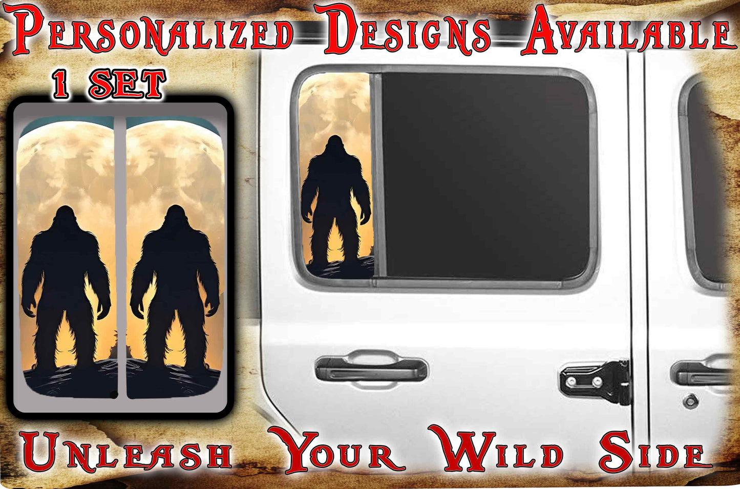 Side door window decal bigfoot moon 150
