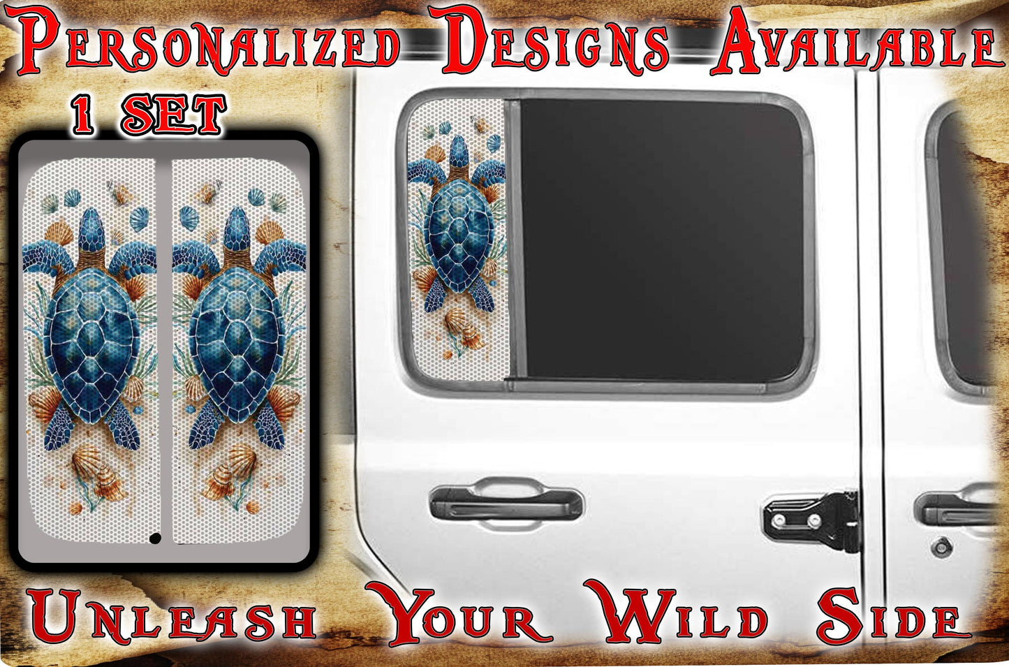 Sea turtle with shells Side door window decal 187