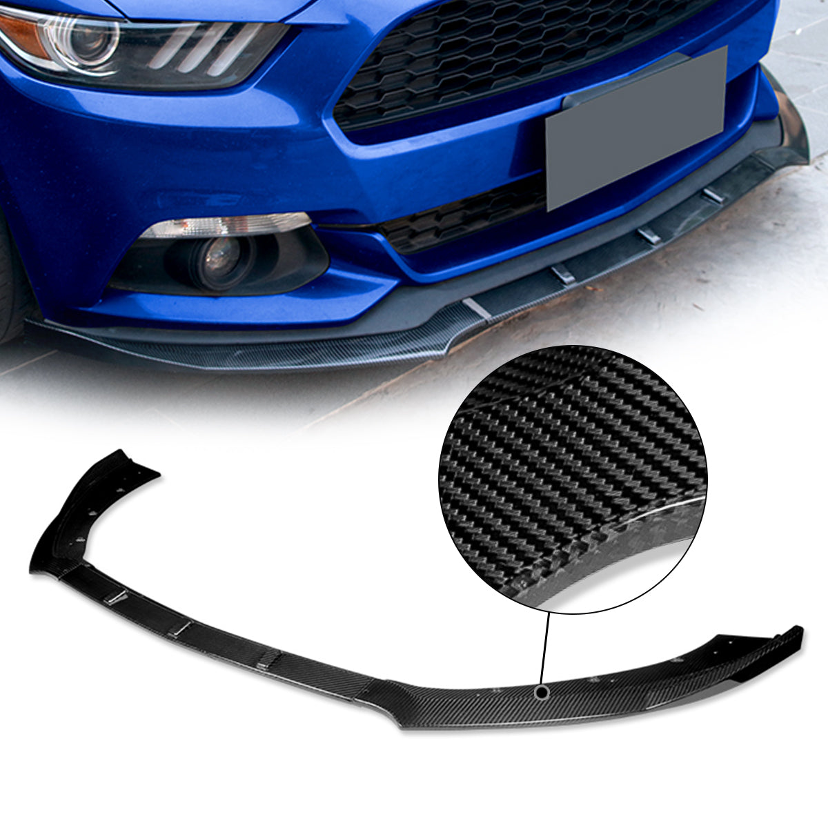GEN PERFORMANCE 15-17 FORD MUSTANG REAL CARBON FIBER FRONT BUMPER LIP