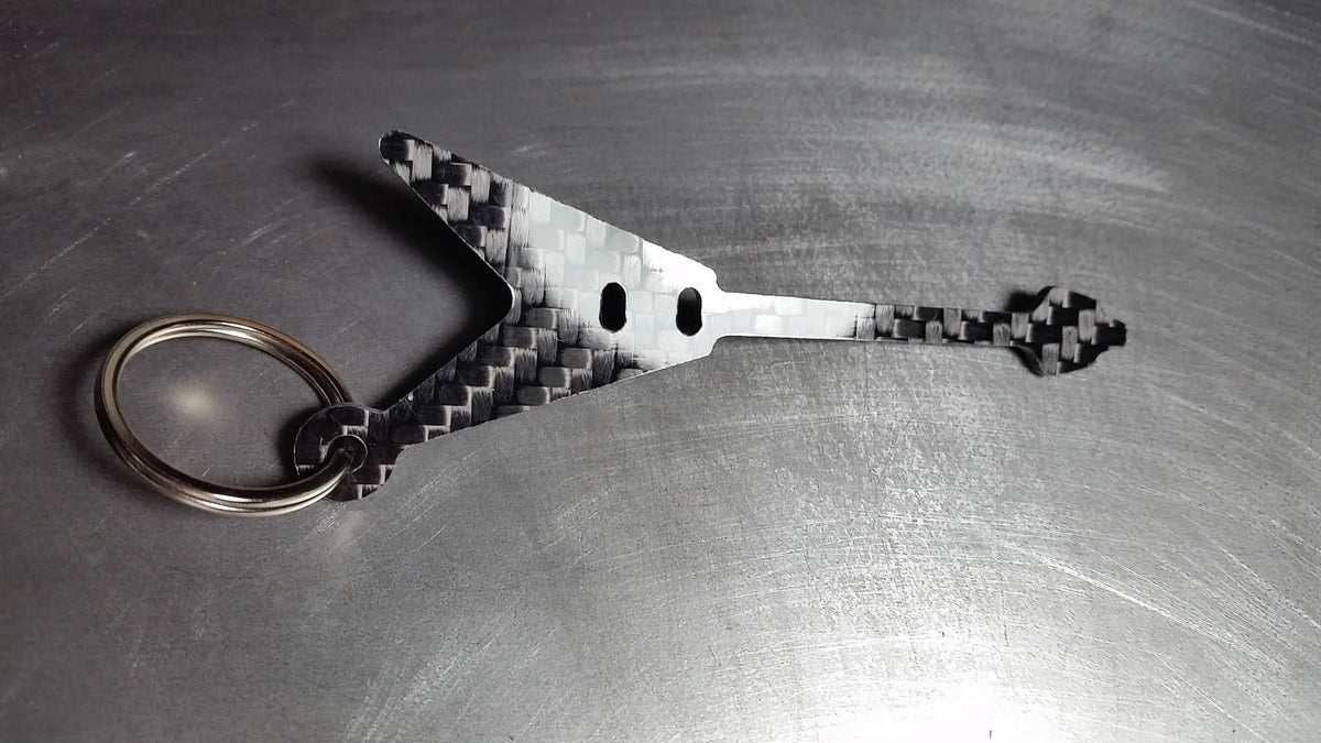 Gibson Flying V Guitar Inspired Solid CARBON FIBER 2.0mm Key Chain
