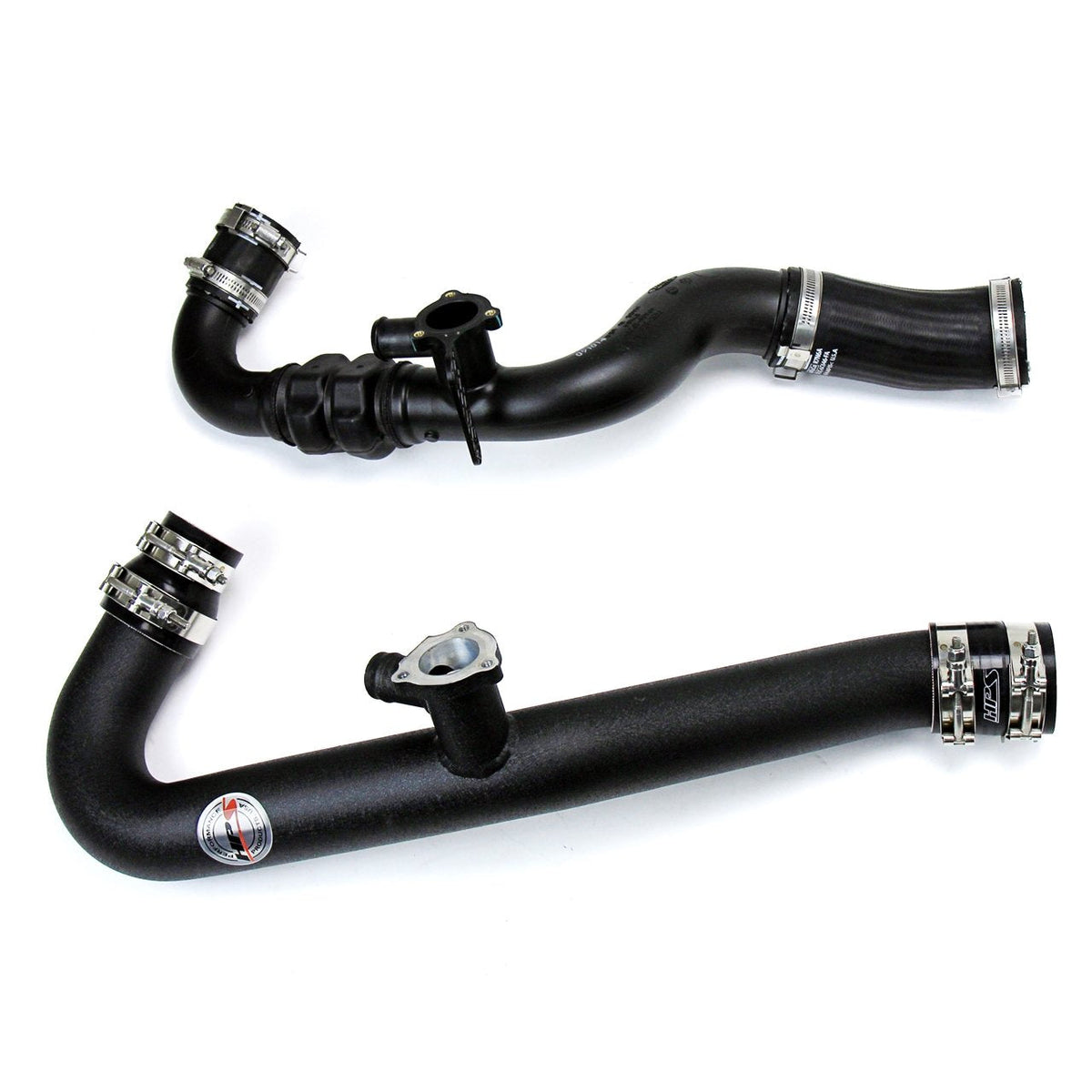 HPS Performance HPS Intercooler Hot Charge Pipe and Cold Side with Blue Hoses 15-17 Ford Mustang Ecoboost 2.3L Turbo, Polish