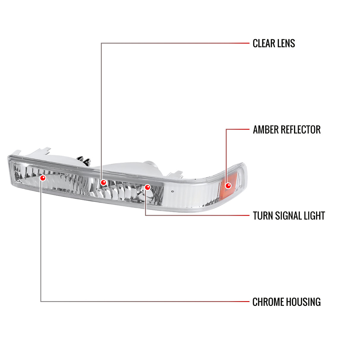 1998-2004 Chevrolet S10/ GMC Sonoma Bumper Lights (Chrome Housing/Clear Lens)