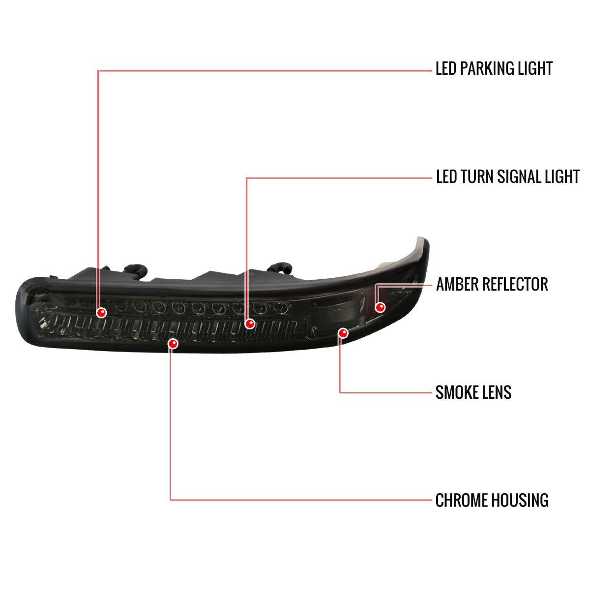 1999-2002 Chevrolet Silverado/ 2000-2006 Suburban/Tahoe Factory Style Headlights with LED Bumper Corner Signal Lights (Chrome Housing/Smoked Lens)