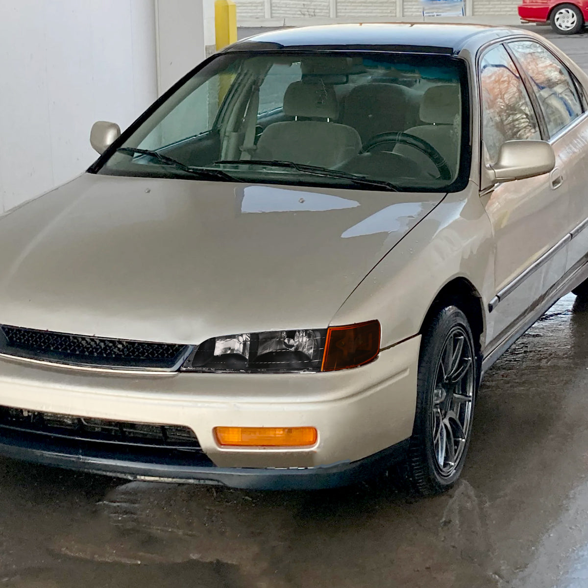 1994-1997 Honda Accord Factory Style Headlights & Amber Corner Lights (Matte Black Housing/Clear Lens)