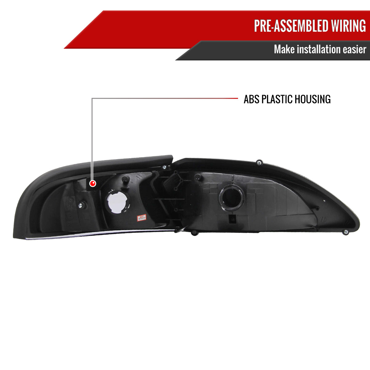 1994-1998 Ford Mustang 1PC Crystal Headlights w/ Amber Reflectors (Chrome Housing/Smoked Lens)