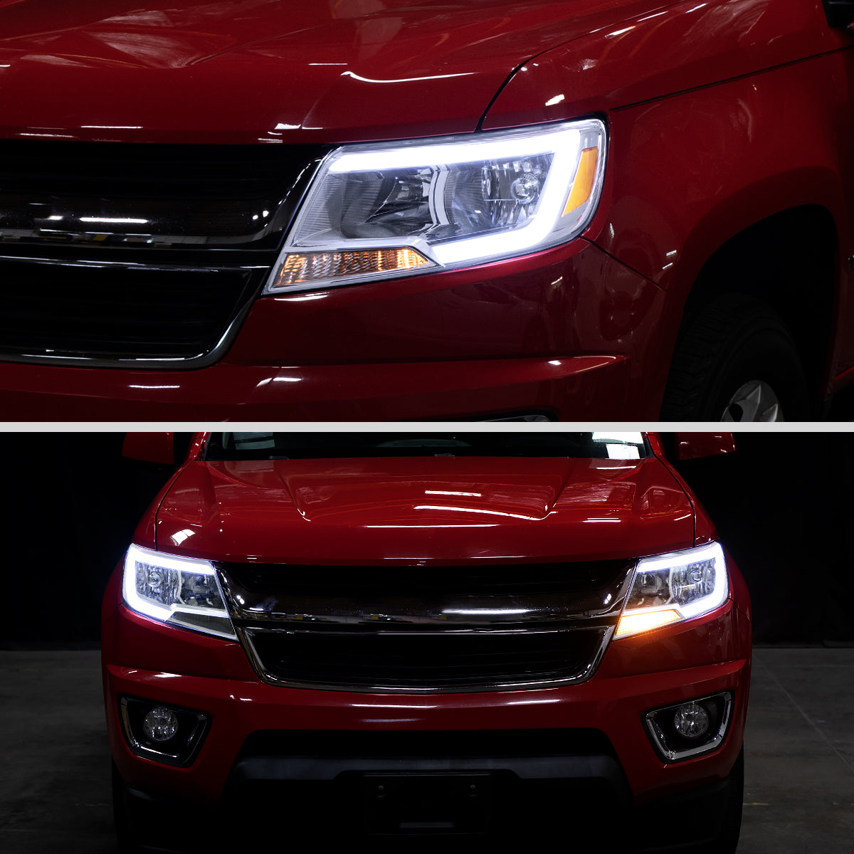 2015-2022 Chevrolet Colorado Factory Style Headlights with Sequential Switchback LED Bar Turn Signal (Chrome Housing / Clear Lens)