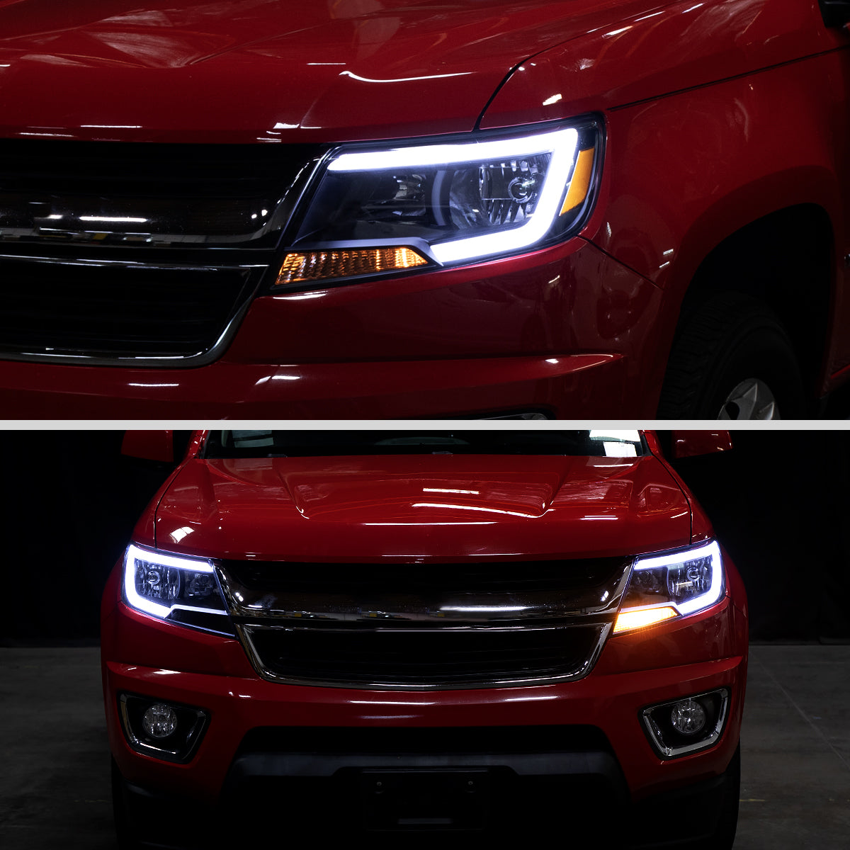 2015-2022 Chevrolet Colorado Factory Style Headlights with Sequential Switchback LED Bar Turn Signal (Black Housing / Clear Lens)