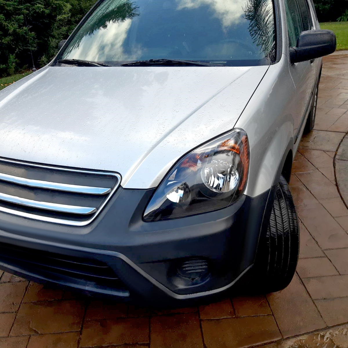 2005-2006 Honda CR-V Factory Style JP Headlights with Amber Reflectors (Matte Black Housing/Clear Lens)