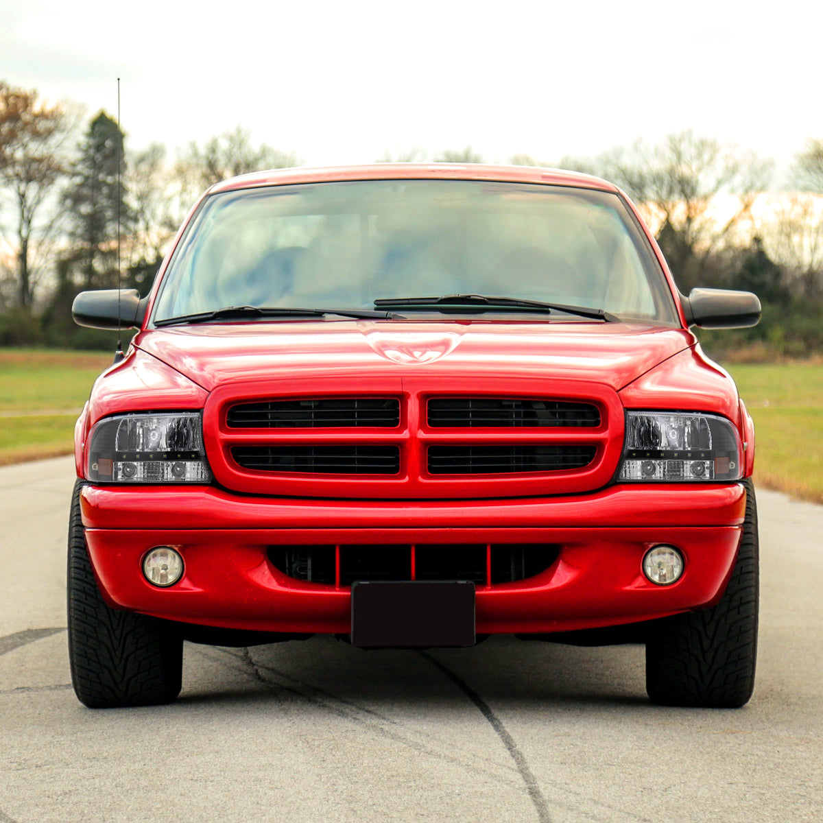 1997-2004 Dodge Dakota/ 1998-2003 Durango SMD LED Light Strip Factory Style Crystal Headlights (Matte Black Housing/Clear Lens)