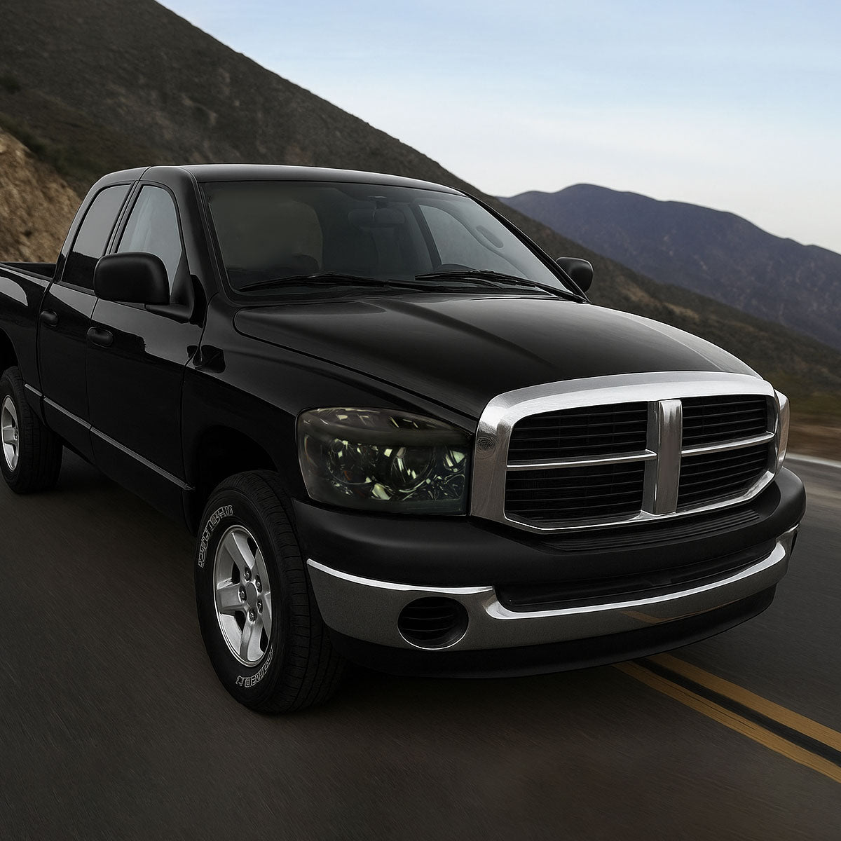 2006-2008 Dodge RAM 1500/ 2006-2009 RAM 2500 3500 LED Bar Factory Style Crystal Headlights (Chrome Housing/Smoked Lens)