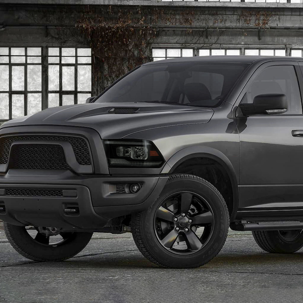 2009-2018 Dodge RAM 1500/2010-2018 RAM 2500 3500 Dual Switchback Sequential LED Bar Factory Style Headlights (Matte Black Housing/Smoked lens)