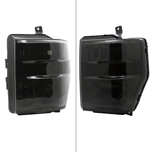 2008-2010 Ford F-250/F-350/F-450 Super Duty Factory Style Headlights w/ Amber Reflectors (Chrome Housing/Smoked Lens)