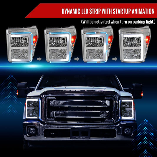 2011-2016 Ford F-250/F-350/F-450/F-550 Super Duty LED C-Bar Factory Style Headlights (Chrome Housing/Clear Lens)