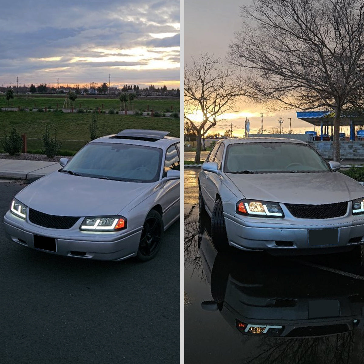 2000-2005 Chevrolet Impala LED Bar Factory Style Headlights (Matte Black Housing/Smoked Lens)