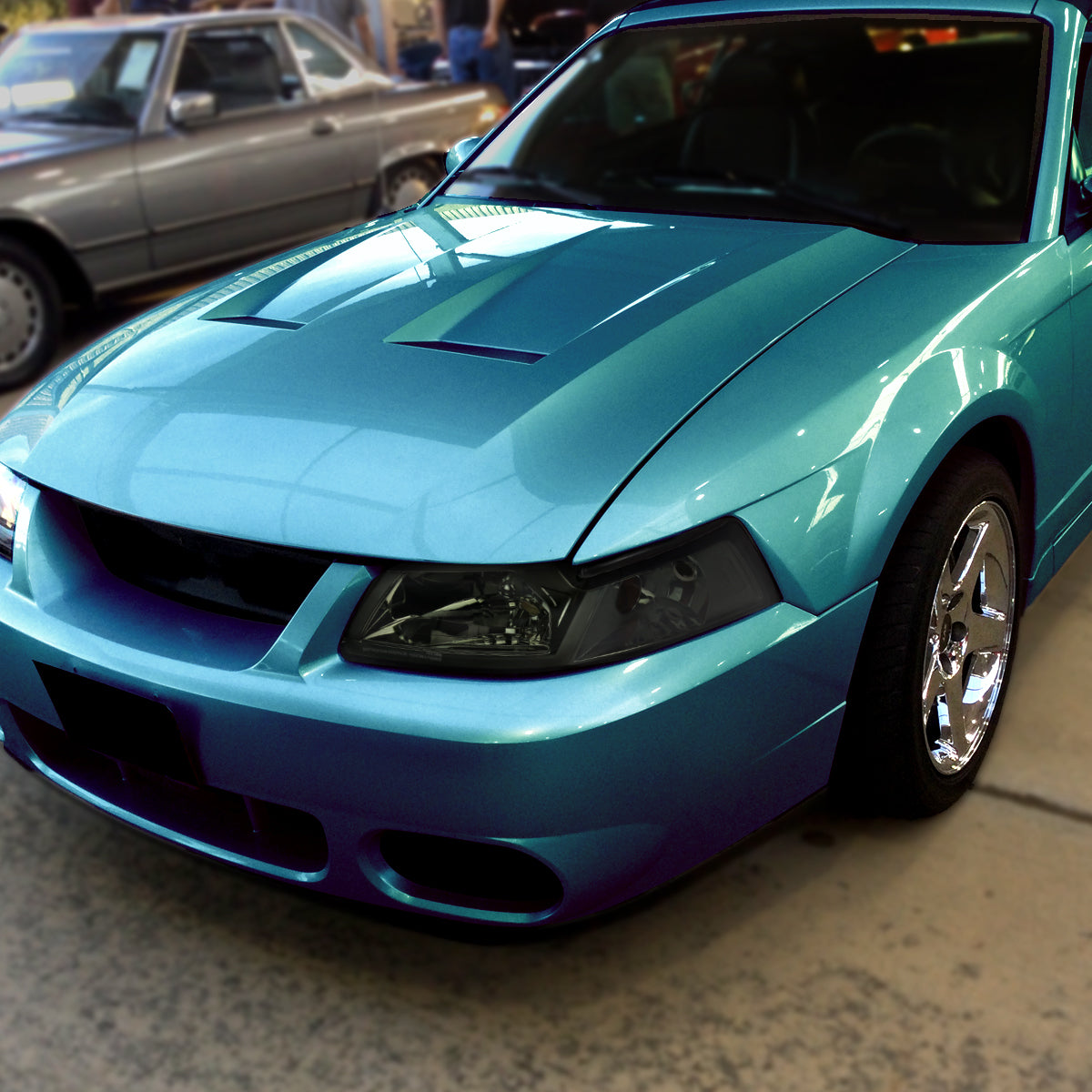 1999-2004 Ford Mustang LED Bar Factory Style Headlights with Amber Reflector (Chrome Housing/Smoked Lens)