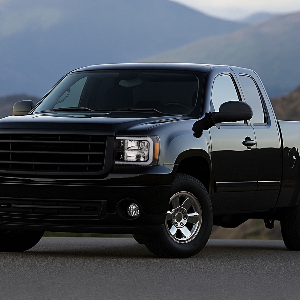 2007-2013 GMC Sierra 1500/2500/3500 LED Bar Factory Style Headlights (Matte Black Housing/Clear Lens)