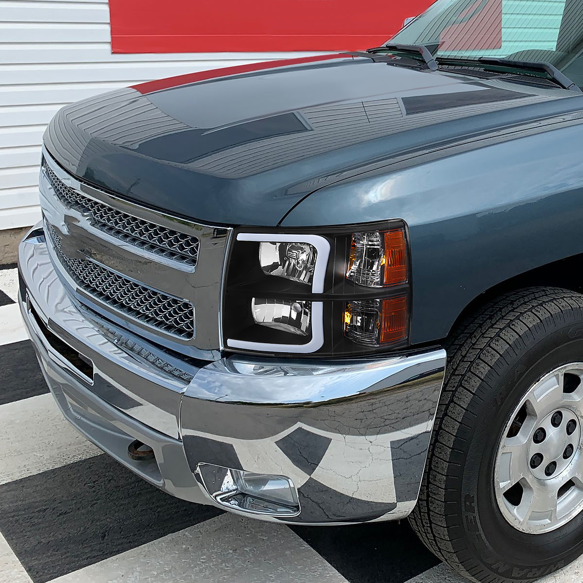2007-2013 Chevrolet Silverado 1500/ 2007-2014 Silverado 2500HD 3500HD LED Bar Factory Style Headlights w/ Amber Reflector (Matte Black Housing/Clear Lens)