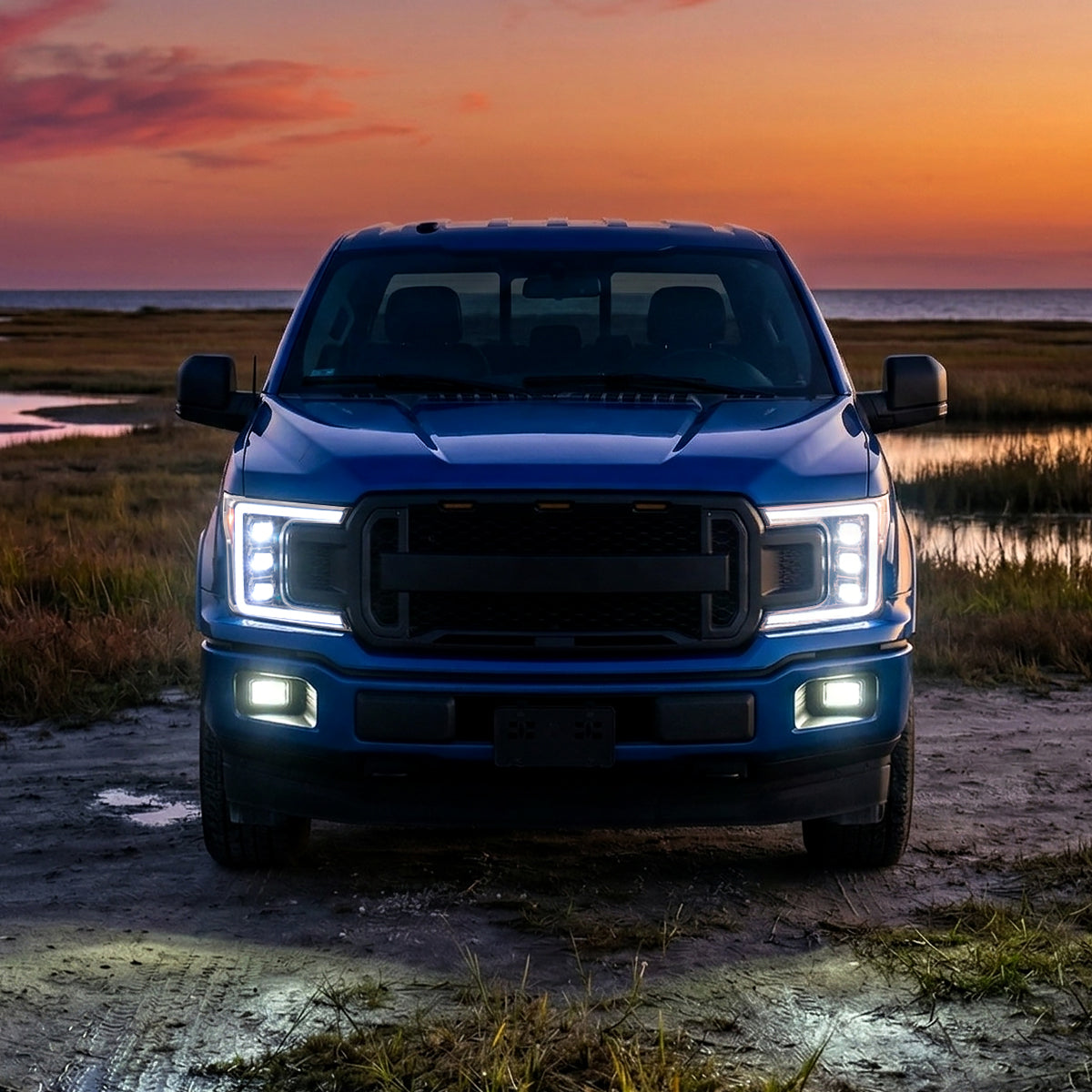 2018-2020 Ford F-150 Full LED Projector Headlights w/ Switchback LED Sequential Turn Signals DRL (Chrome Housing / Clear Lens)