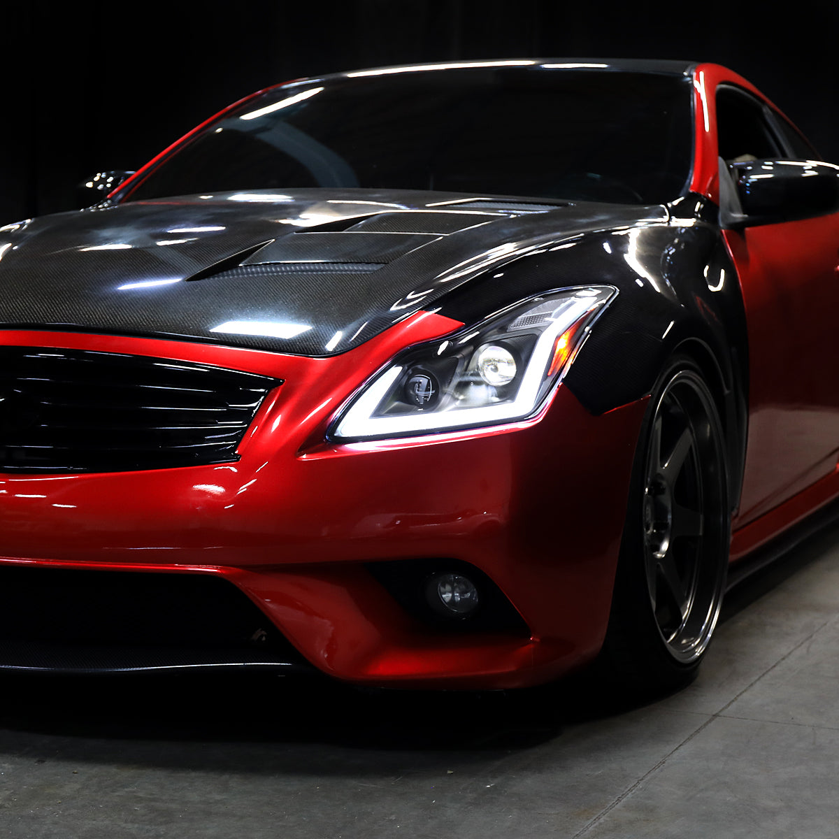 2008-2013 Infiniti G37/2014-2015 Q60 Coupe/Convertible Sequential Switchback LED Turn Signal Full LED Projector Headlights (Matte Black Housing / Clear Lens)