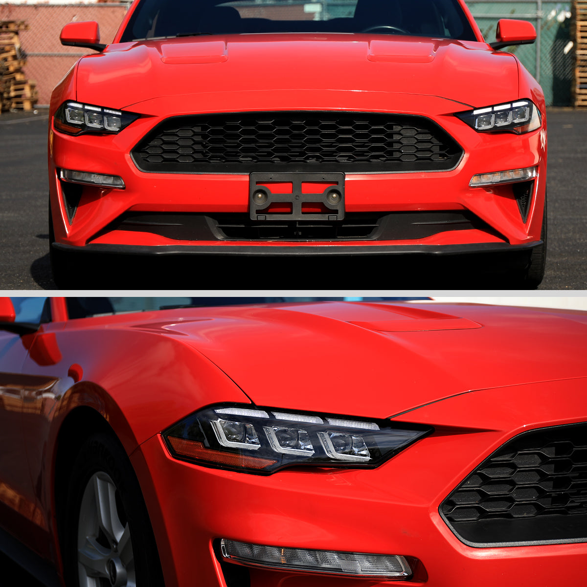 2018–2023 Ford Mustang Full LED Projector Headlights Switchback Sequential with Start-Up Animation (Glossy Black Housing / Clear Lens)