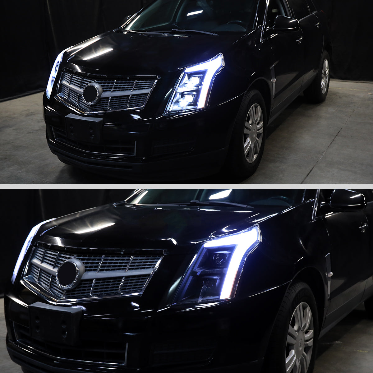 2010-2016 Cadillac SRX LED Projector Headlights w/ Switchback Sequential Turn Signal Bar (Matte Black Housing/Smoked Lens)