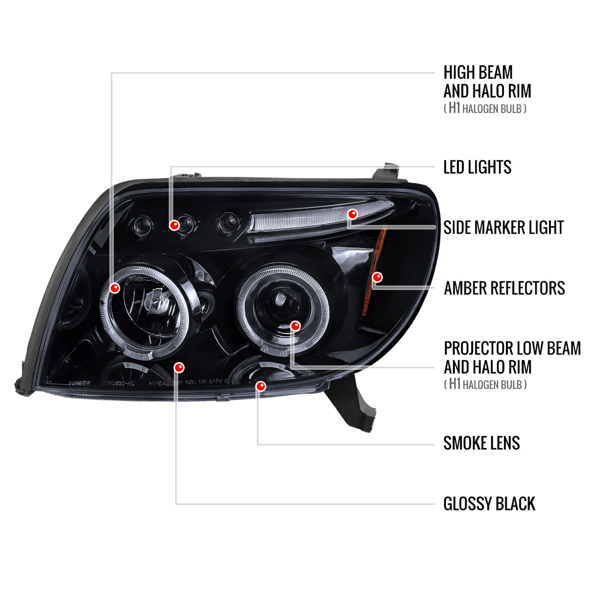 2003-2005 Toyota 4Runner Dual Halo Projector Headlights (Glossy Black Housing/Smoked Lens)