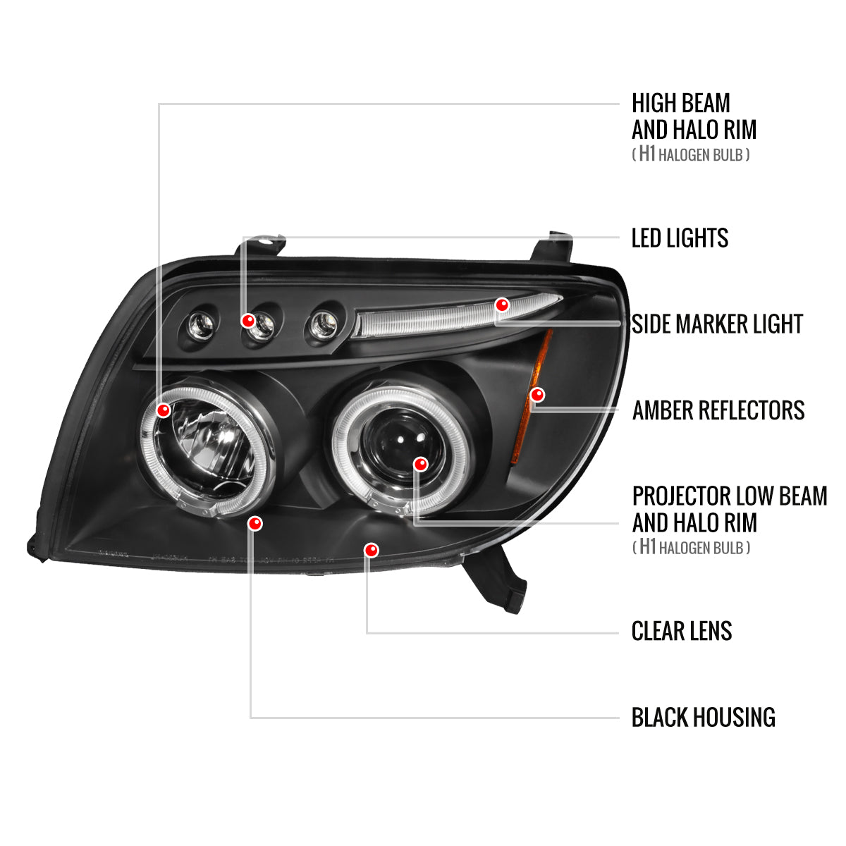 2003-2005 Toyota 4Runner Dual Halo Projector Headlights (Matte Black Housing/Clear Lens)