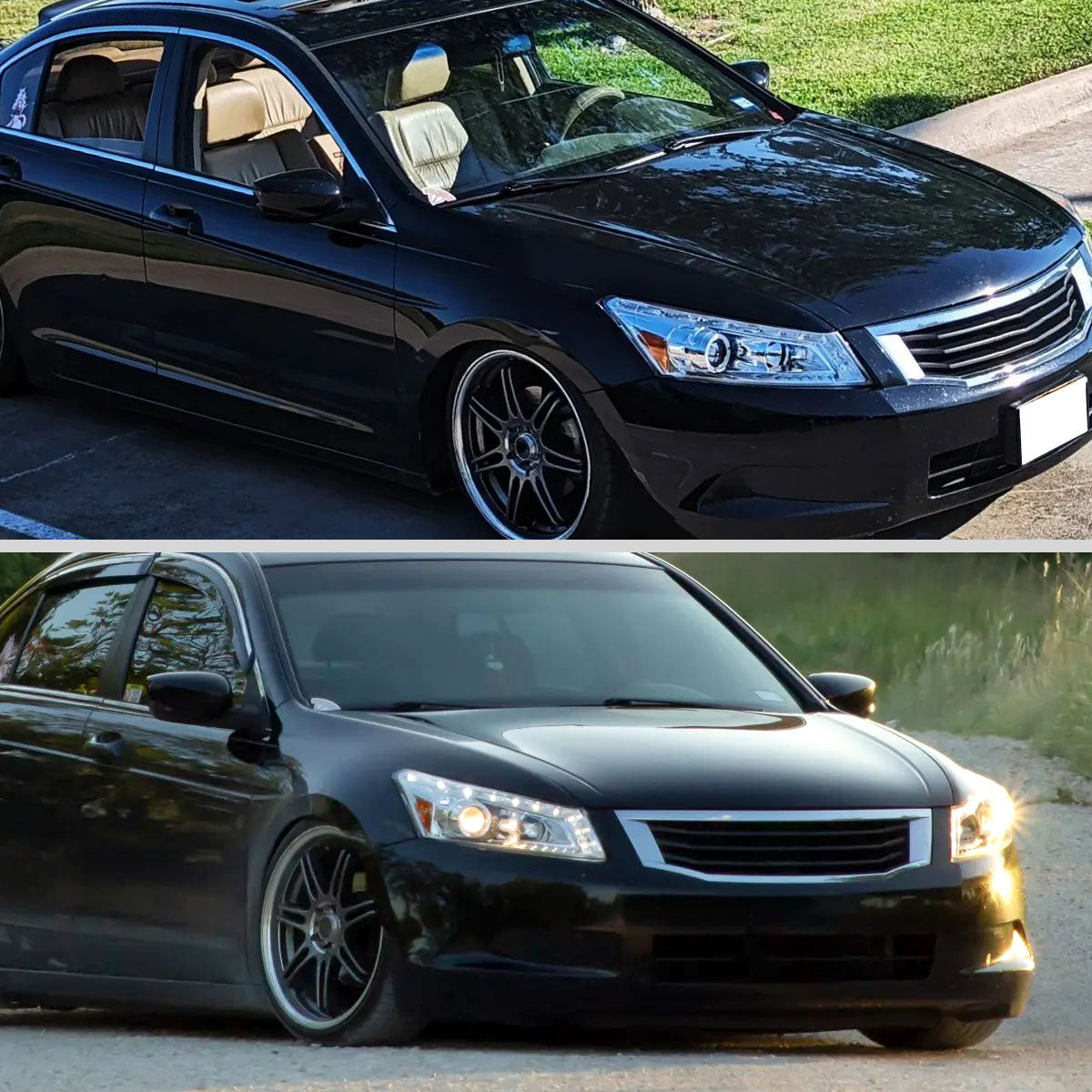 2008-2012 Honda Accord Sedan Single Halo Projector Headlights w/ LED Light Strip & LED Turn Signal Lights (Chrome Housing/Clear Lens)