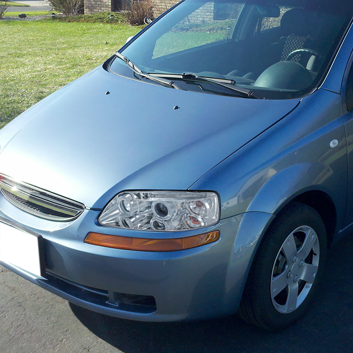 2004-2008 Chevrolet Aveo Dual Halo Projector Headlights (Chrome Housing/Clear Lens)