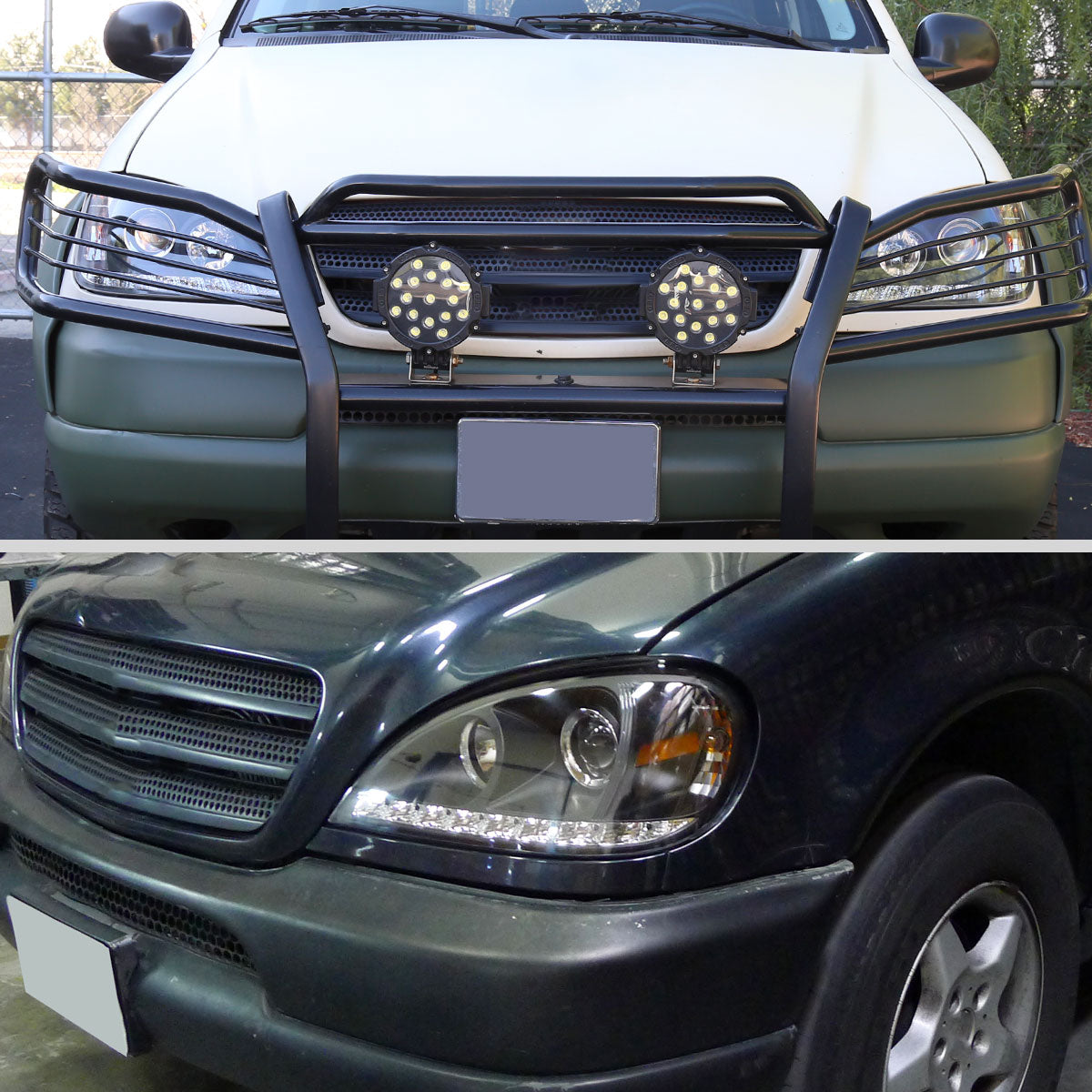 1998-2001 Mercedes Benz W163 ML Class Projector Headlights w/ SMD LED Light Strip (Matte Black Housing/Clear Lens)