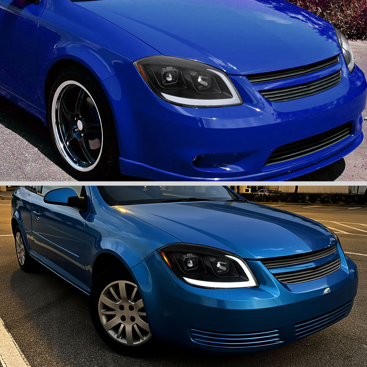 2005–2010 Chevrolet Cobalt Pontiac G5/Pursuit LED Bar Projector Headlights w/ LED DRL Light Tube (Matte Black Housing / Clear Lens)