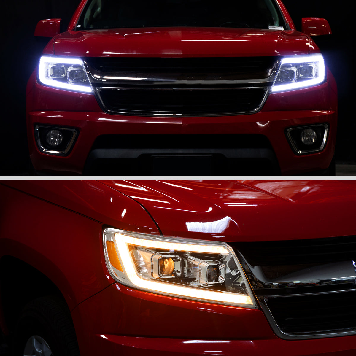 2015-2022 Chevrolet Colorado Projector Headlights w/ LED DRL Light Strip Sequential Turn Signal and Side Marker (Chrome Housing / Clear Lens)