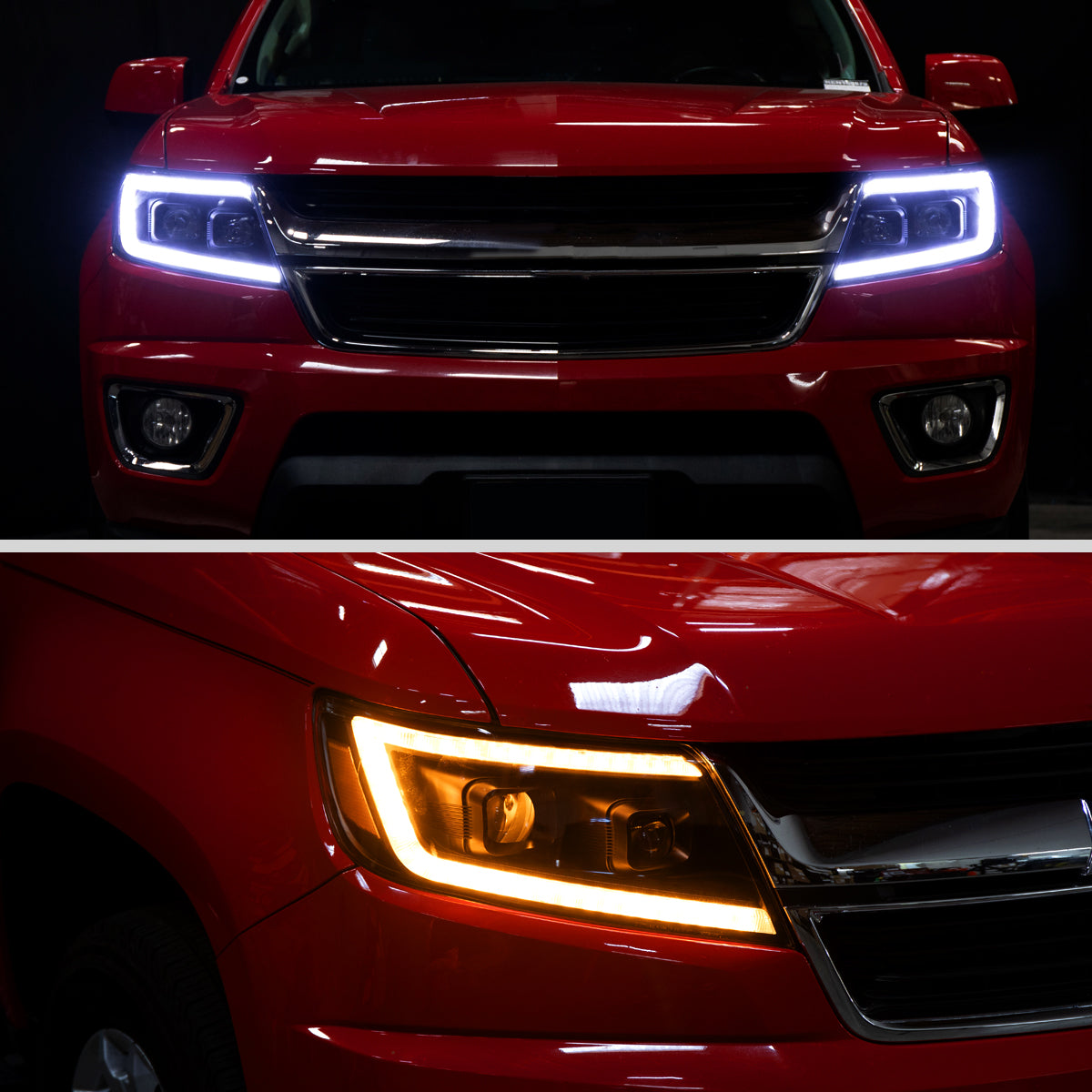 2015-2022 Chevrolet Colorado Projector Headlights w/ LED DRL Light Strip Sequential Turn Signal and Side Marker (Black Housing / Clear Lens)