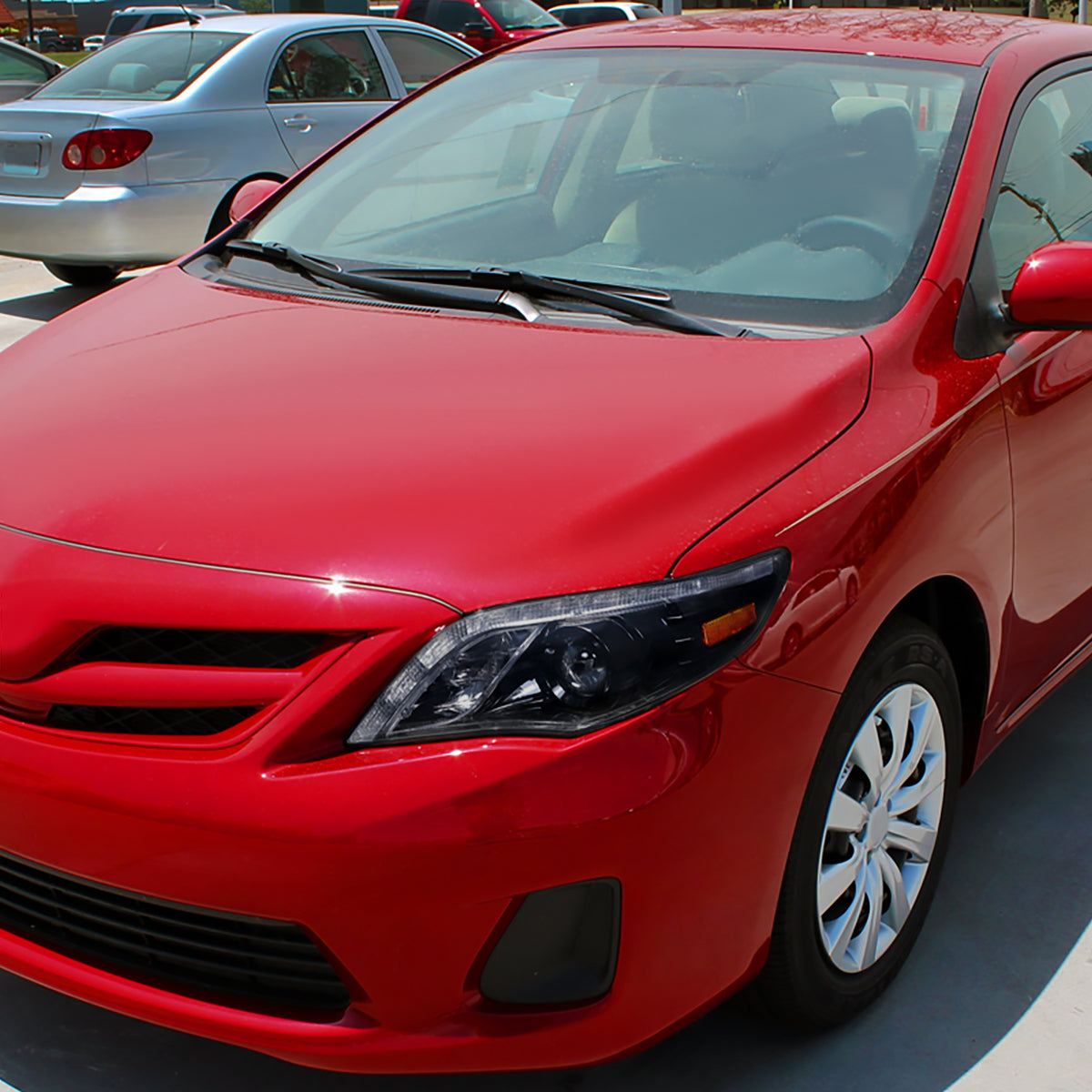 2011-2013 Toyota Corolla Projector Headlights w/ LED Light Strip (Glossy Black Housing/Smoked Lens)