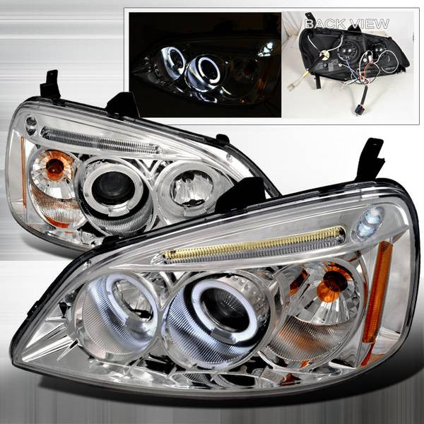 Spec-D 01-03 Honda Civic 2/4dr Halo Projector Headlights Chrome
