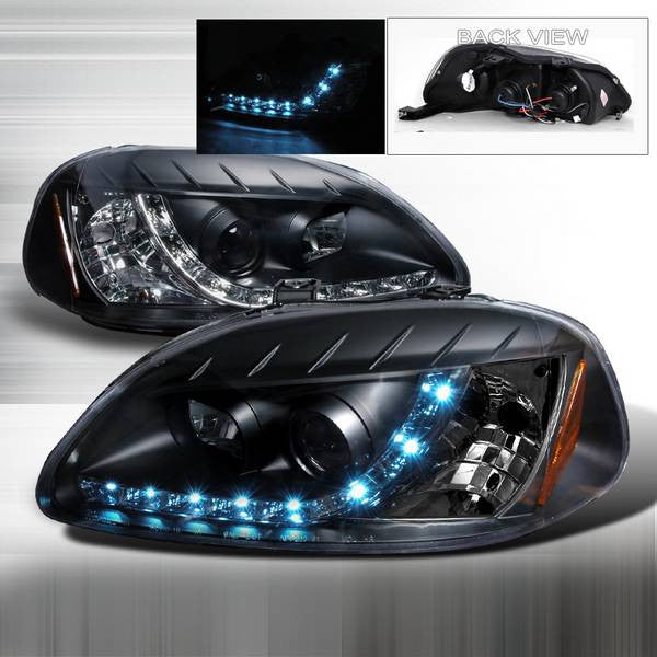 Spec-D 96-98 Honda Civic R8 Halo Projector Headlights Black