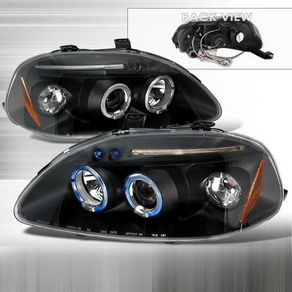 Spec-D 96-98 Honda Civic Halo Projector Headlights Black