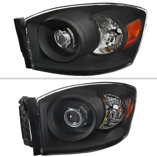 2006-2008 Dodge RAM 1500/ 2006-2009 RAM 2500 3500 Retro Style Projector Headlights (Matte Black Housing/Clear Lens)