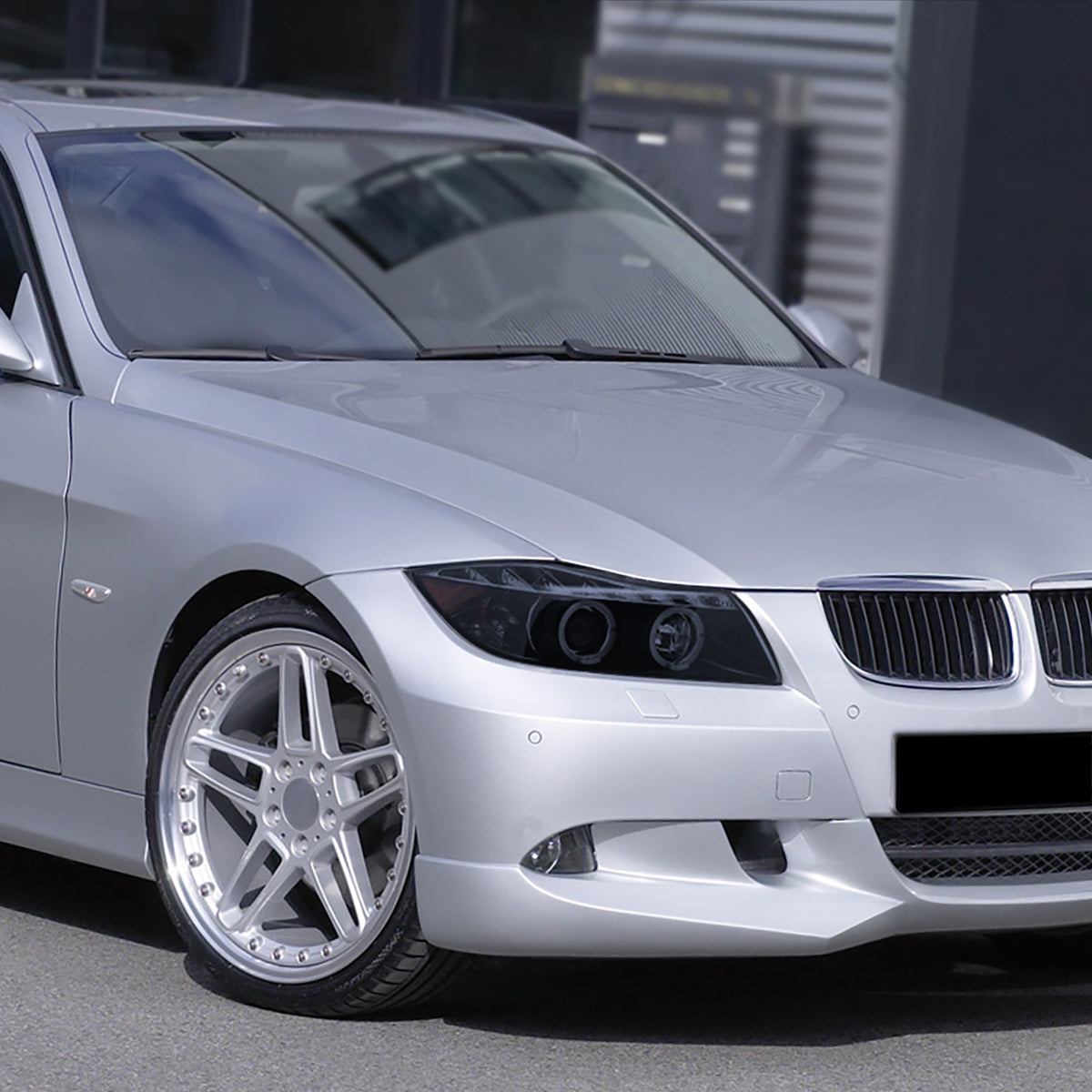 2006-2008 BMW E90 3 Series Sedan Dual Halo Projector Headlights w/ LED Light Strip (Glossy Black Housing/Smoked Lens)