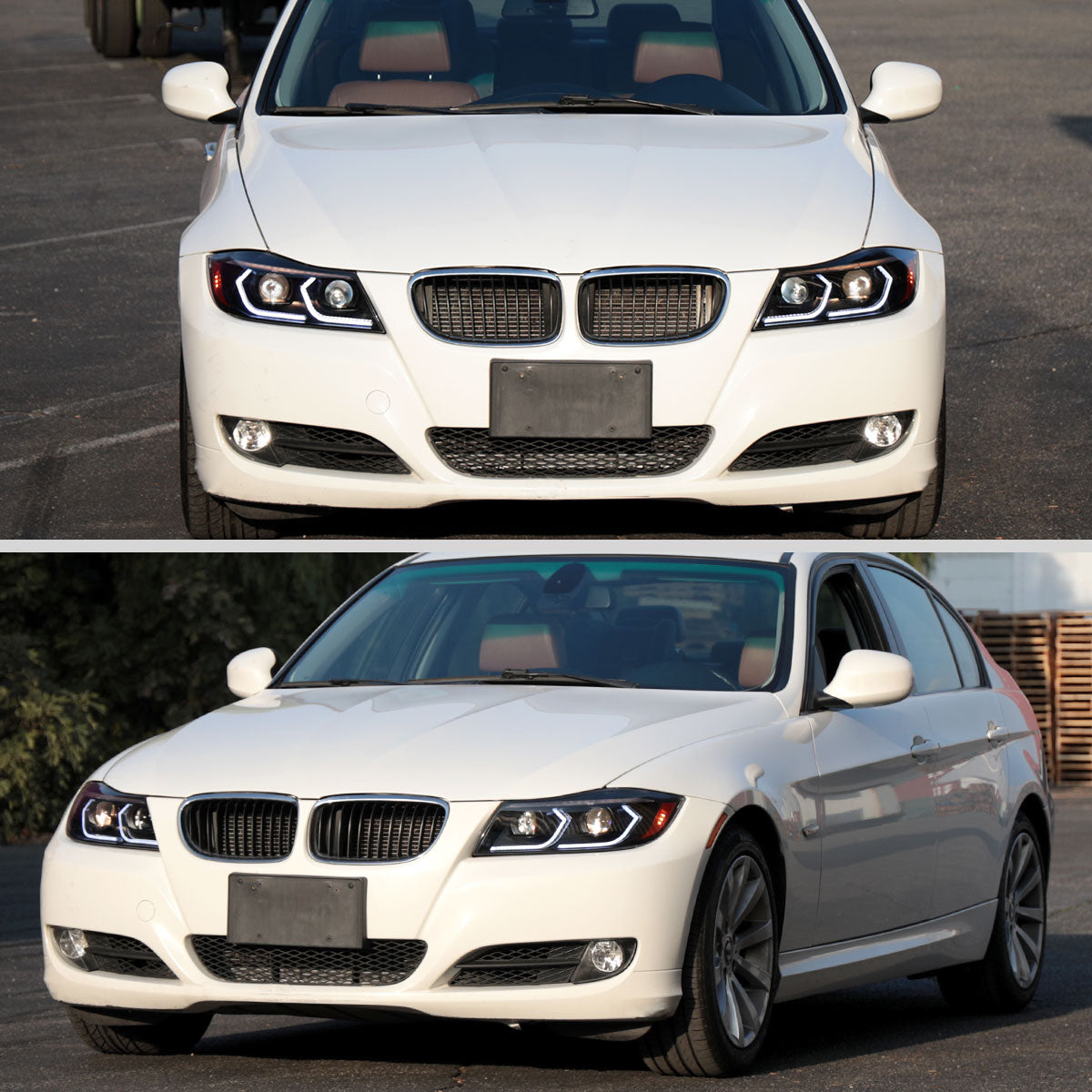 2006-2011 BMW E90 3 Series Sedan 3D Iced LED Dual Projector Headlights (Matte Black Housing/Clear Lens)