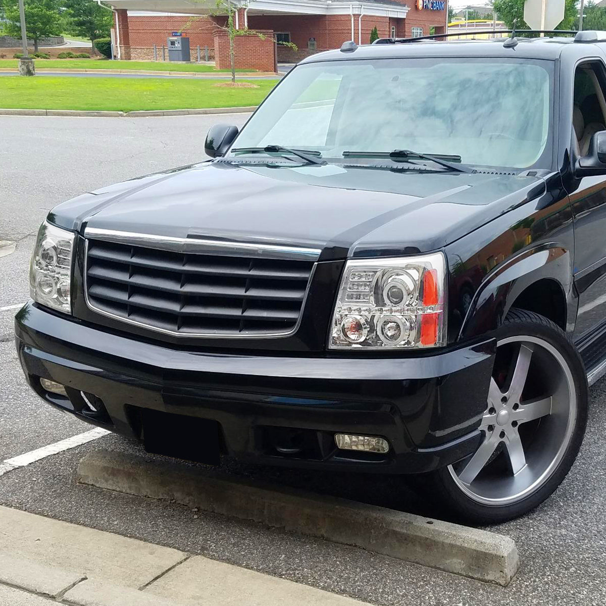 2002-2006 Cadillac Escalade Dual Halo Projector Headlights w/ SMD LED Light Strip (Chrome Housing/Clear Lens)