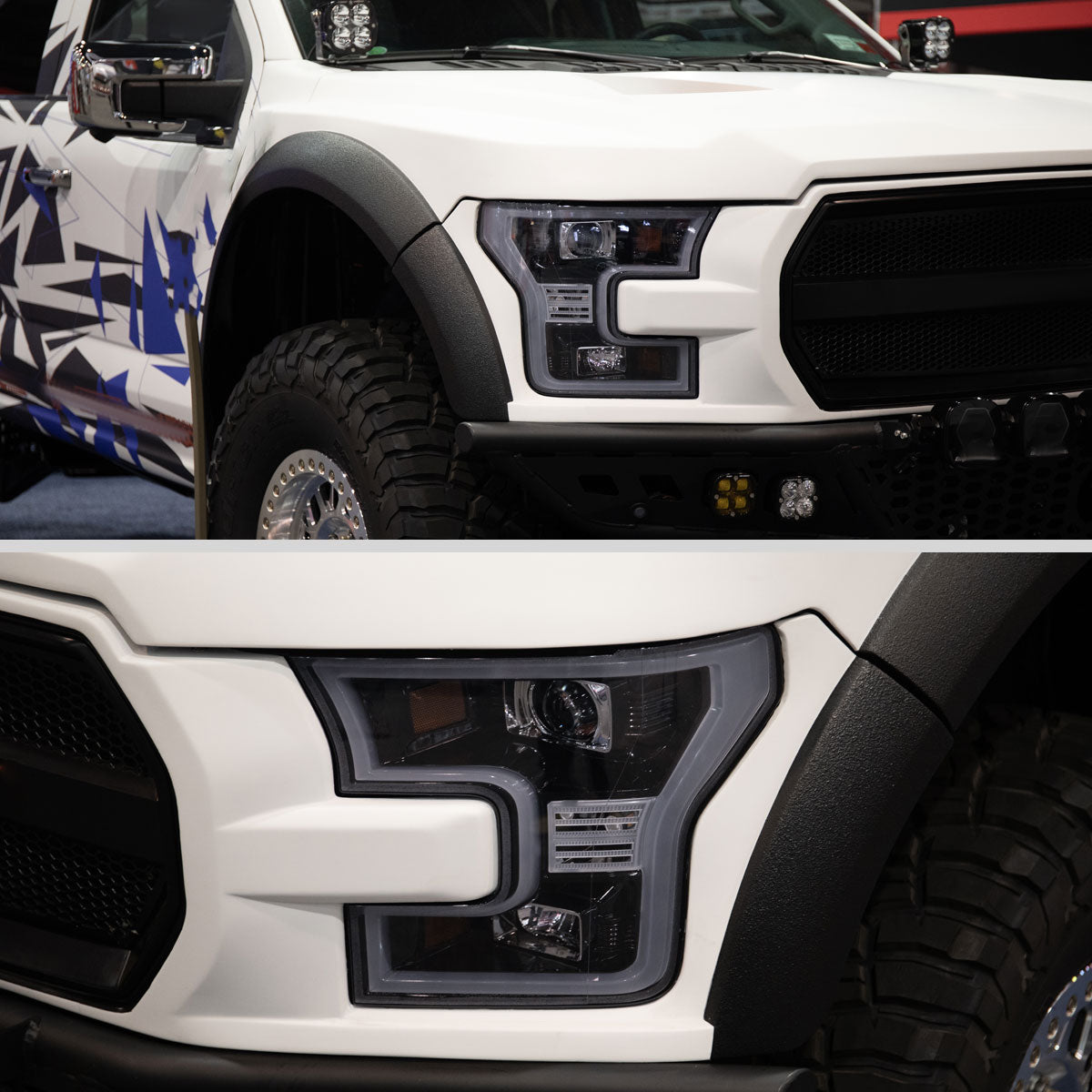 2015-2017 Ford F-150 LED Bar Outline Projector Headlights (Glossy Black Housing/Smoked Lens)