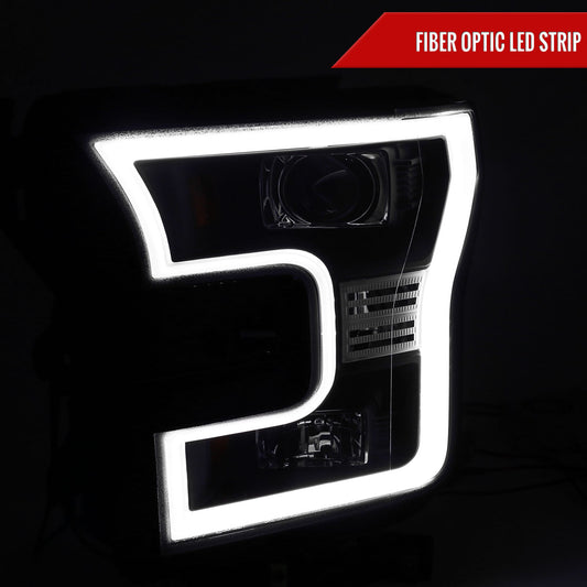 2015-2017 Ford F-150 LED Bar Projector Headlights (Matte Black Housing/Clear Lens)