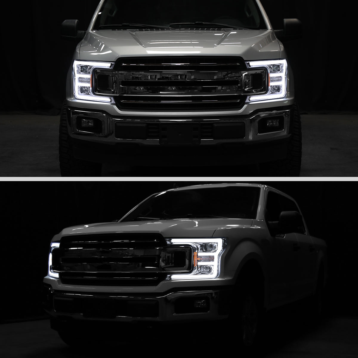 2018-2020 Ford F-150 LED C-Bar Projector Headlights (Chrome Housing / Clear Lens)
