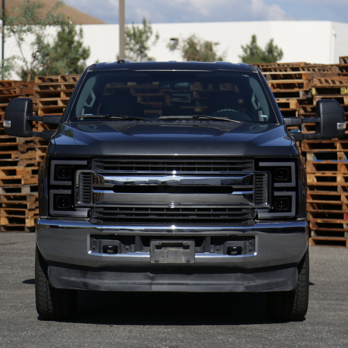 2017-2019 Ford F-250 F-350 F-450 F-550 LED C-Bar Projector Headlights w/ Switchback Sequential Turn Signals (Glossy Black Housing/Smoked Lens)