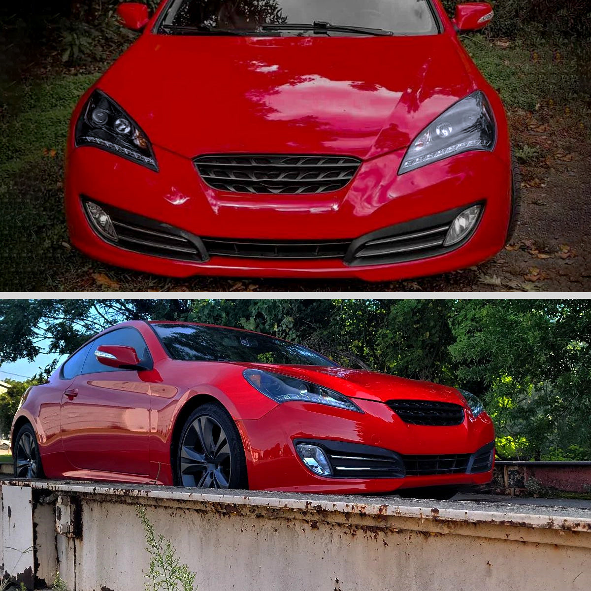 2010-2012 Hyundai Genesis Coupe R8 Style LED Strip Projector Headlights (Glossy Black Housing/Smoked Lens)