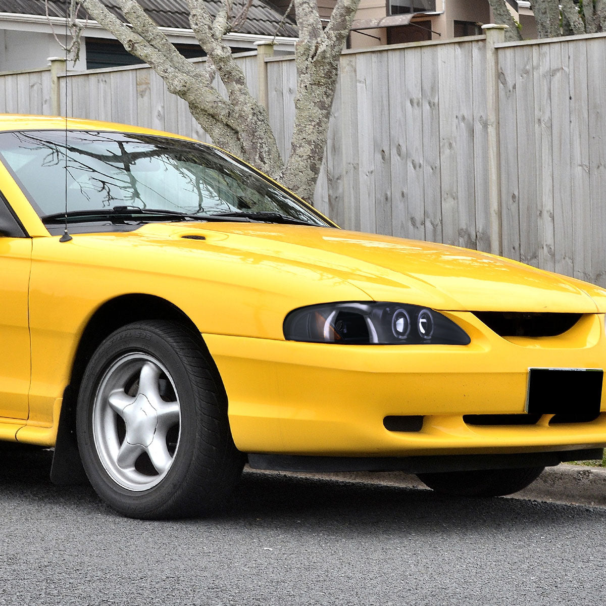 1994-1998 Ford Mustang Dual Halo V2 Projector Headlights (Glossy Black Housing/Smoked Lens)