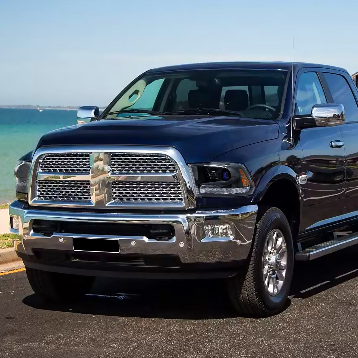 2013-2018 Ram 1500 2500 3500 LED Bar Projector Headlights (Matte Black Housing/Clear Lens)