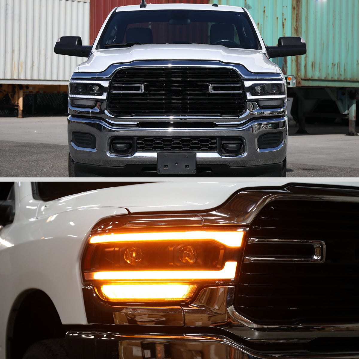 2019-2024 Dodge RAM 2500/3500/4500/5500 Switchback Sequential LED Turn Signal Projector Headlights (Matte Black Housing/Clear Lens)